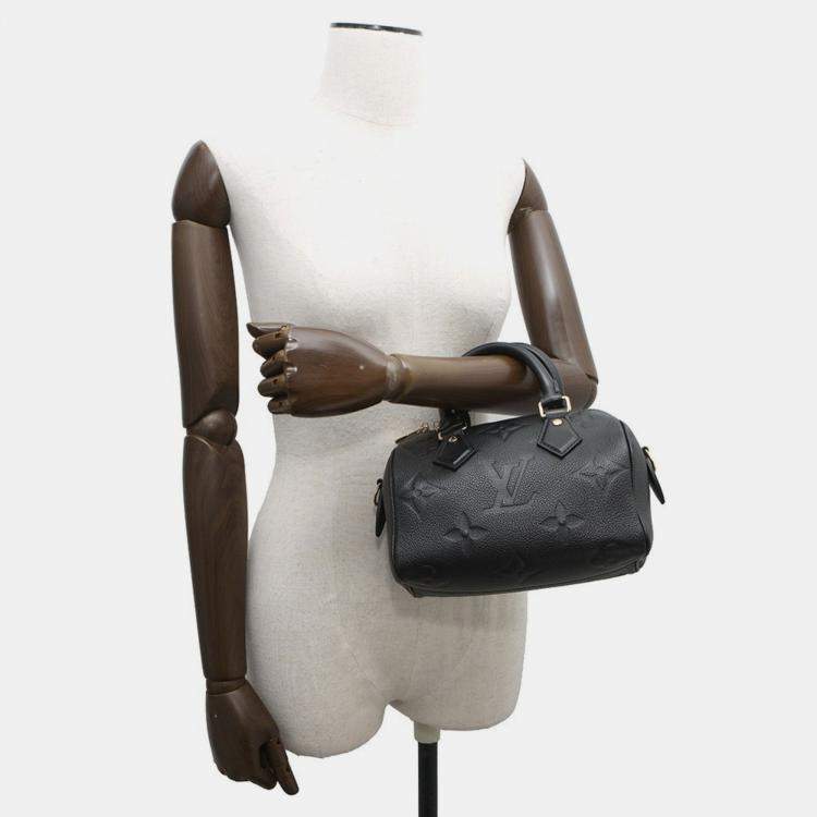 Pre Owned Louis Vuitton Speedy Bandouliere 20 Black Empreinte Giant Monogram Leather Duffel Bag