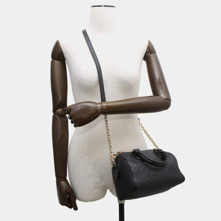 Pre Owned Louis Vuitton Speedy Bandouliere 20 Black Empreinte Giant Monogram Leather Duffel Bag