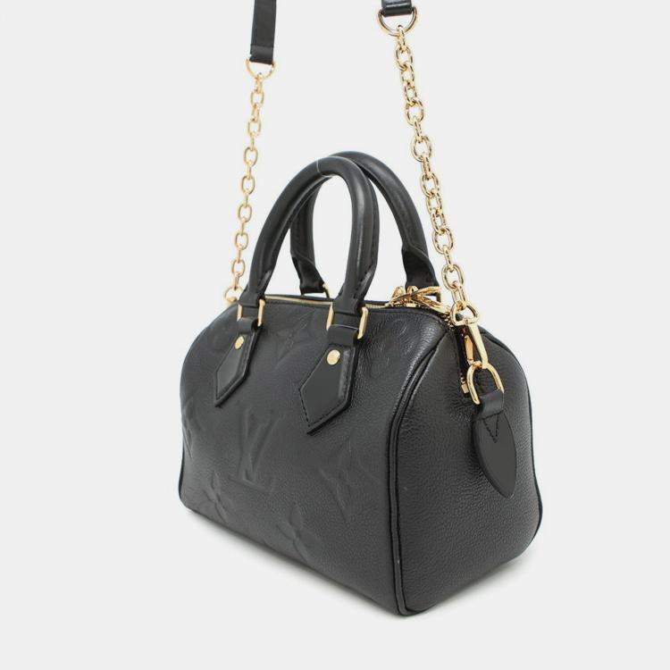 Pre Owned Louis Vuitton Speedy Bandouliere 20 Black Empreinte Giant Monogram Leather Duffel Bag