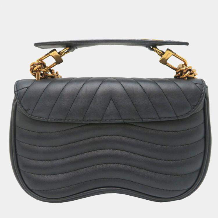 Pre Owned Louis Vuitton New Wave Chain Bag Shoulder Leather Noir (Black)