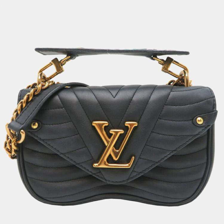 Pre Owned Louis Vuitton New Wave Chain Bag Shoulder Leather Noir (Black)