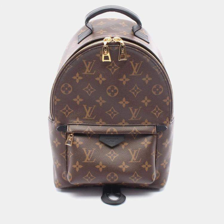 Pre Owned Louis Vuitton Palm Springs Backpack Pm Monogram Coated Canvas Leather Brown Black