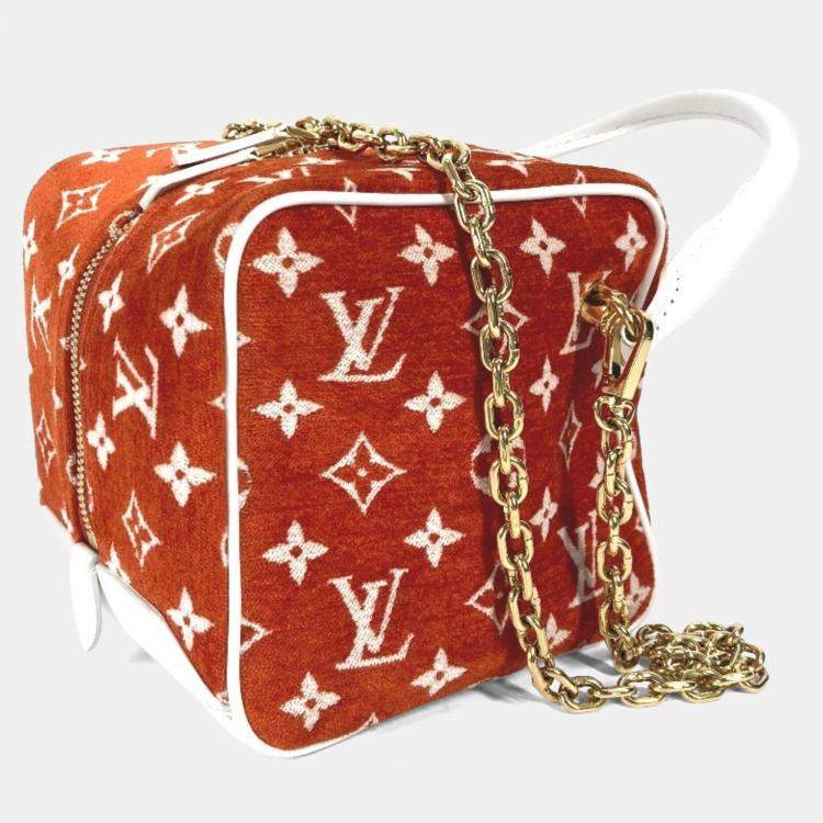 Pre Owned Louis Vuitton Match Square Bag 2-Way Chain Shoulder/Handbag Velvet/Leather Terracotta Brown/Orange