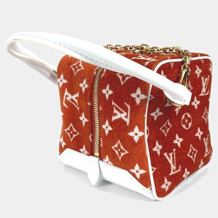 Pre Owned Louis Vuitton Match Square Bag 2-Way Chain Shoulder/Handbag Velvet/Leather Terracotta Brown/Orange