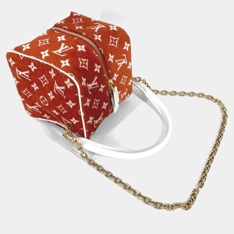 Pre Owned Louis Vuitton Match Square Bag 2-Way Chain Shoulder/Handbag Velvet/Leather Terracotta Brown/Orange
