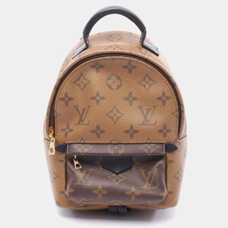 Pre Owned Louis Vuitton Palm Springs Mini Backpack Coated Canvas And Leather Monogram Reverse Brown Black