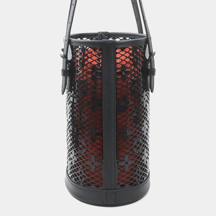 Pre Owned Louis Vuitton Handbag Monogram Lace Bucket Pm Patent Leather Black