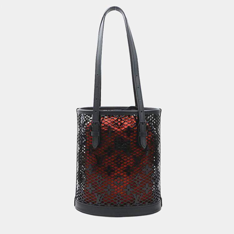 Pre Owned Louis Vuitton Handbag Monogram Lace Bucket Pm Patent Leather Black