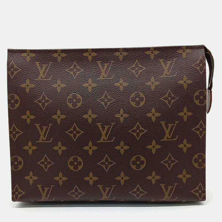 Pre Owned Louis Vuitton Brown Coated Canvas Monogram Pochette Toilette