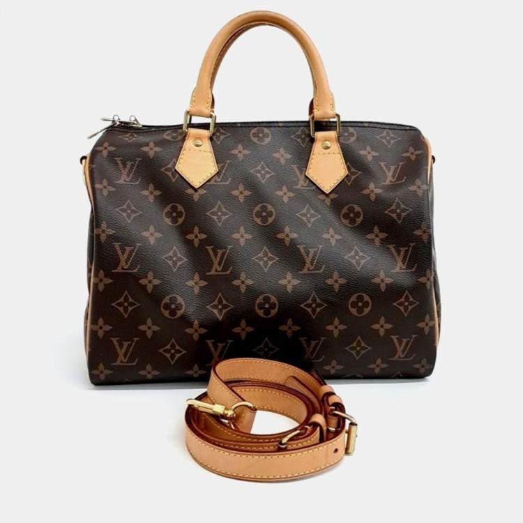 Pre Owned Louis Vuitton Brown Coated Canvas Monogram Bandouliere Speedy 30