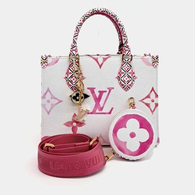 Pre Owned Louis Vuitton OnTheGo Pink White Coated Canvas PM