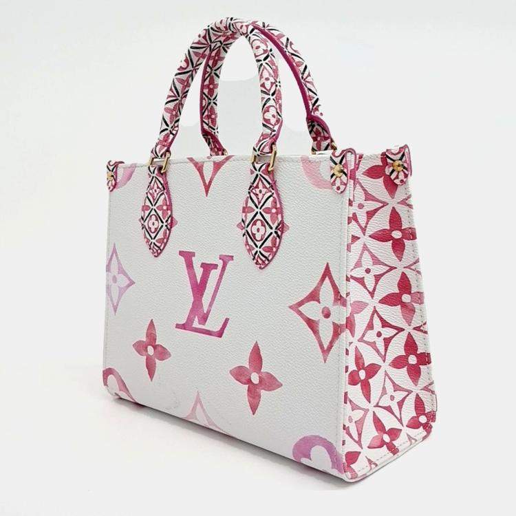 Pre Owned Louis Vuitton OnTheGo Pink White Coated Canvas PM
