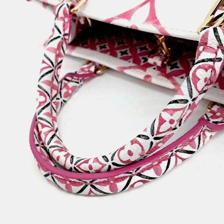 Pre Owned Louis Vuitton OnTheGo Pink White Coated Canvas PM