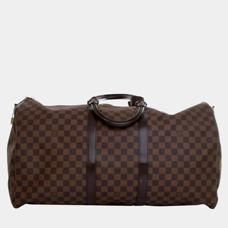 Pre Owned Louis Vuitton Brown Damier Ebene Keepall Bandouliere 55
