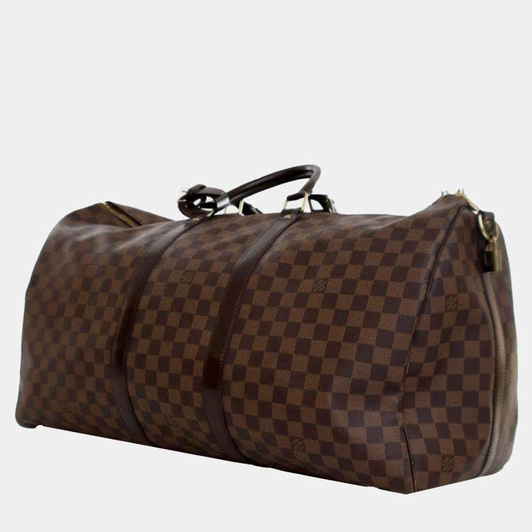 Pre Owned Louis Vuitton Brown Damier Ebene Keepall Bandouliere 55