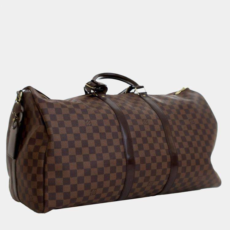 Pre Owned Louis Vuitton Brown Damier Ebene Keepall Bandouliere 55