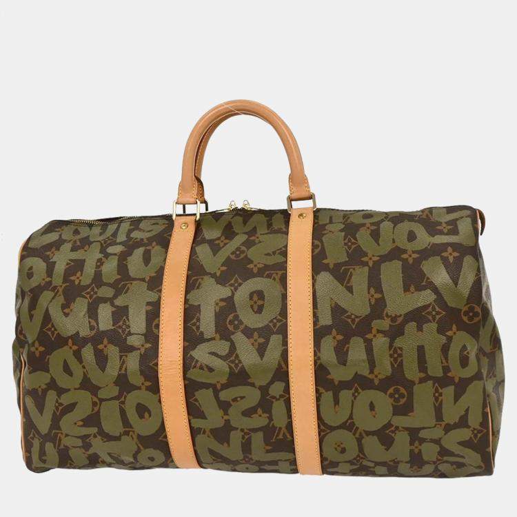 Pre Owned Louis Vuitton Khaki Monogram Graffiti Keepall 50 Duffle Bag
