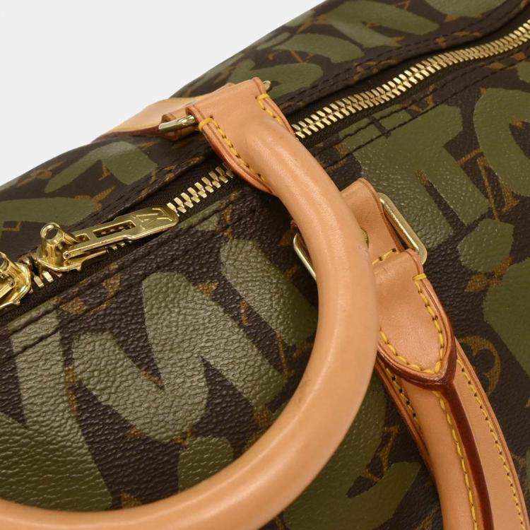 Pre Owned Louis Vuitton Khaki Monogram Graffiti Keepall 50 Duffle Bag
