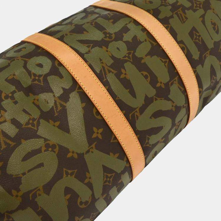 Pre Owned Louis Vuitton Khaki Monogram Graffiti Keepall 50 Duffle Bag