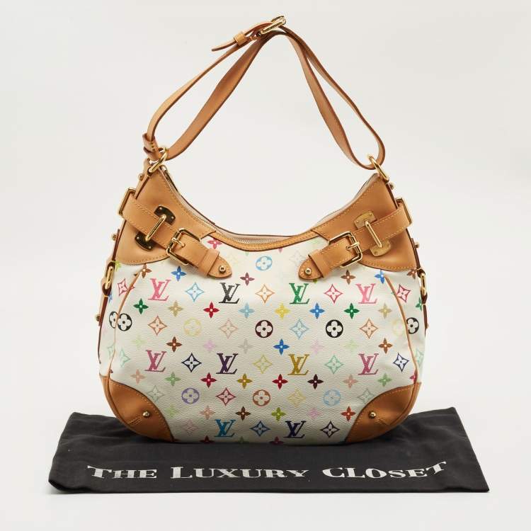 Pre Owned Louis Vuitton White Multicolor Monogram Canvas Greta Bag
