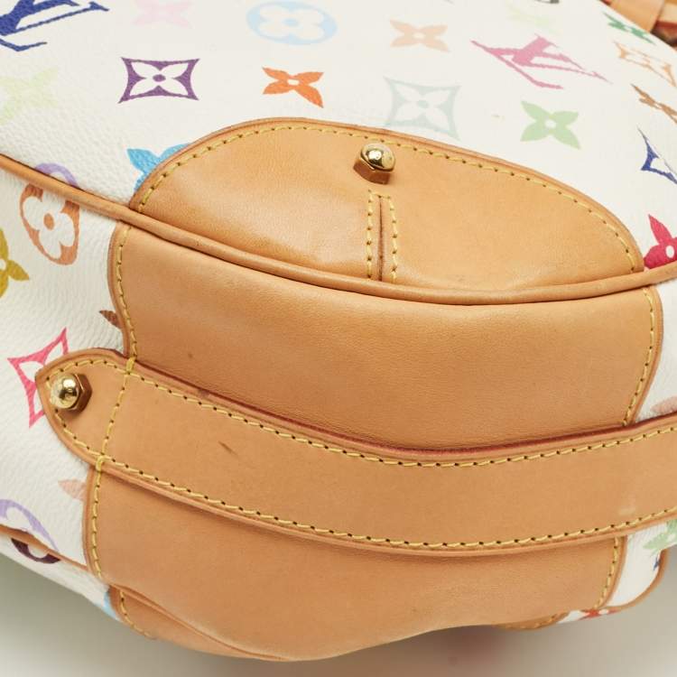 Pre Owned Louis Vuitton White Multicolor Monogram Canvas Greta Bag