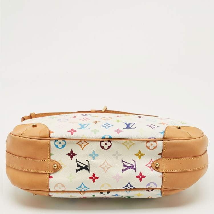 Pre Owned Louis Vuitton White Multicolor Monogram Canvas Greta Bag