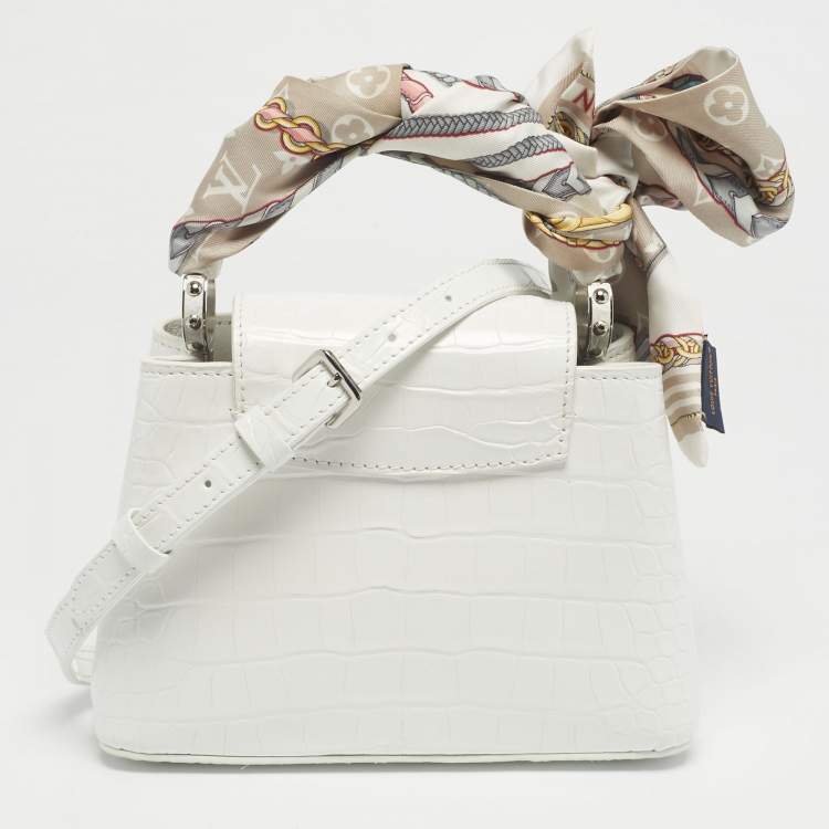 Pre Owned Louis Vuitton White Alligator Mini Capucines Bag