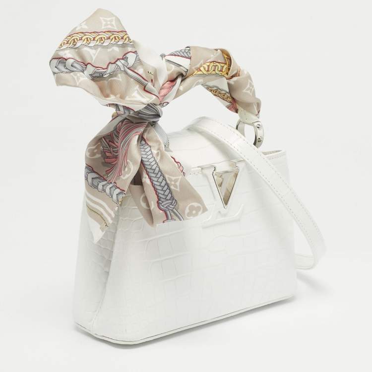 Pre Owned Louis Vuitton White Alligator Mini Capucines Bag
