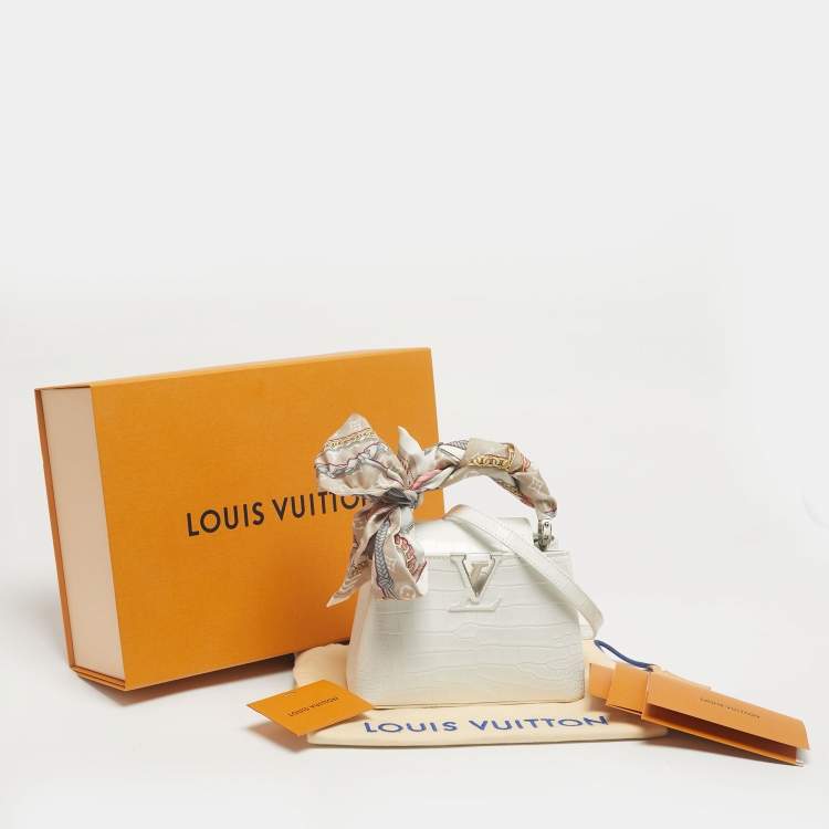 Pre Owned Louis Vuitton White Alligator Mini Capucines Bag