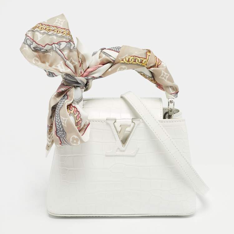 Pre Owned Louis Vuitton White Alligator Mini Capucines Bag