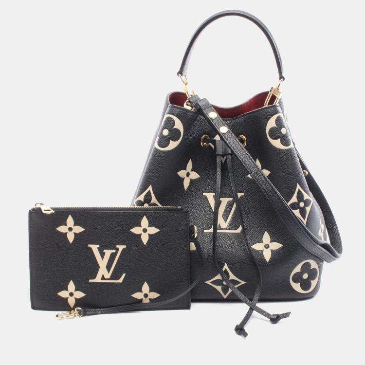 Pre Owned Louis Vuitton Neonoe Mm Two-Tone Handbag In Monogram Empreinte Leather  Black And Beige