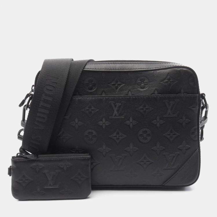 Pre Owned Louis Vuitton Duo Shoulder Bag Leather Monogram Shadow Black
