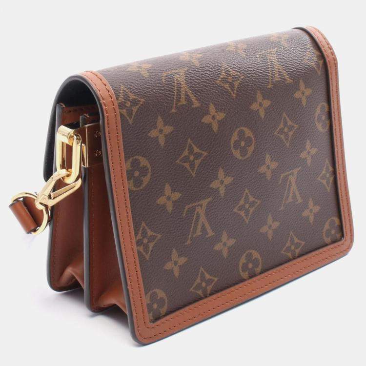 Pre Owned Louis Vuitton Dauphine Mini Monogram Reverse Shoulder Bag In Coated Canvas And Leather  Brown Beige