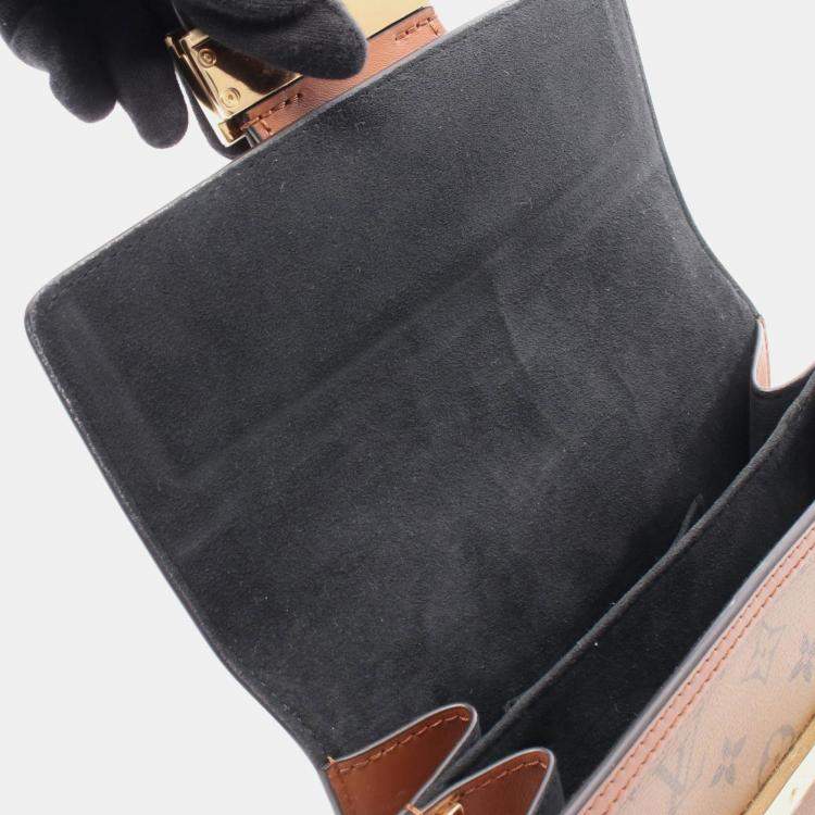 Pre Owned Louis Vuitton Dauphine Mini Monogram Reverse Shoulder Bag In Coated Canvas And Leather  Brown Beige