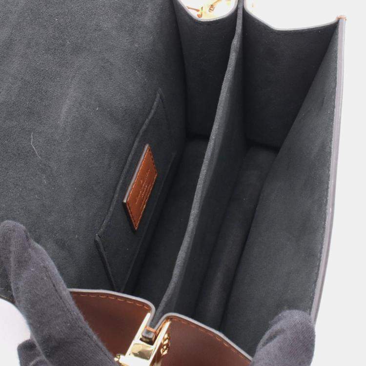 Pre Owned Louis Vuitton Dauphine Mini Monogram Reverse Shoulder Bag In Coated Canvas And Leather  Brown Beige