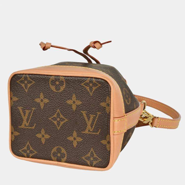 Pre Owned Louis Vuitton Nano Noe Shoulder Bag Monogram Canvas Brown Rfid Handbag