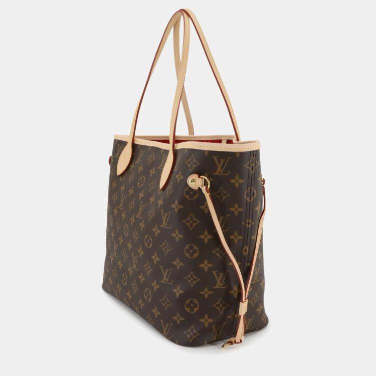 Pre Owned Louis Vuitton Monogram Neverfull Mm Tote Bag  Brown  Cerise