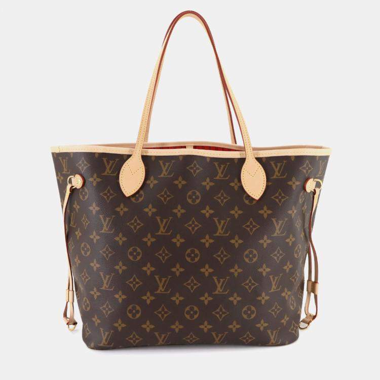 Pre Owned Louis Vuitton Monogram Neverfull Mm Tote Bag  Brown  Cerise
