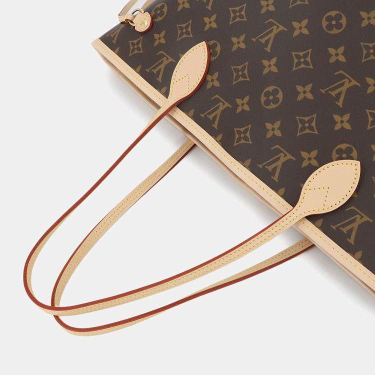 Pre Owned Louis Vuitton Monogram Neverfull Mm Tote Bag  Brown  Cerise