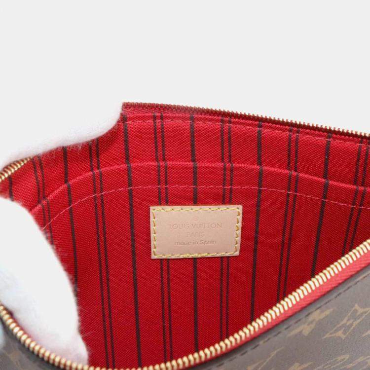 Pre Owned Louis Vuitton Monogram Neverfull Mm Tote Bag  Brown  Cerise