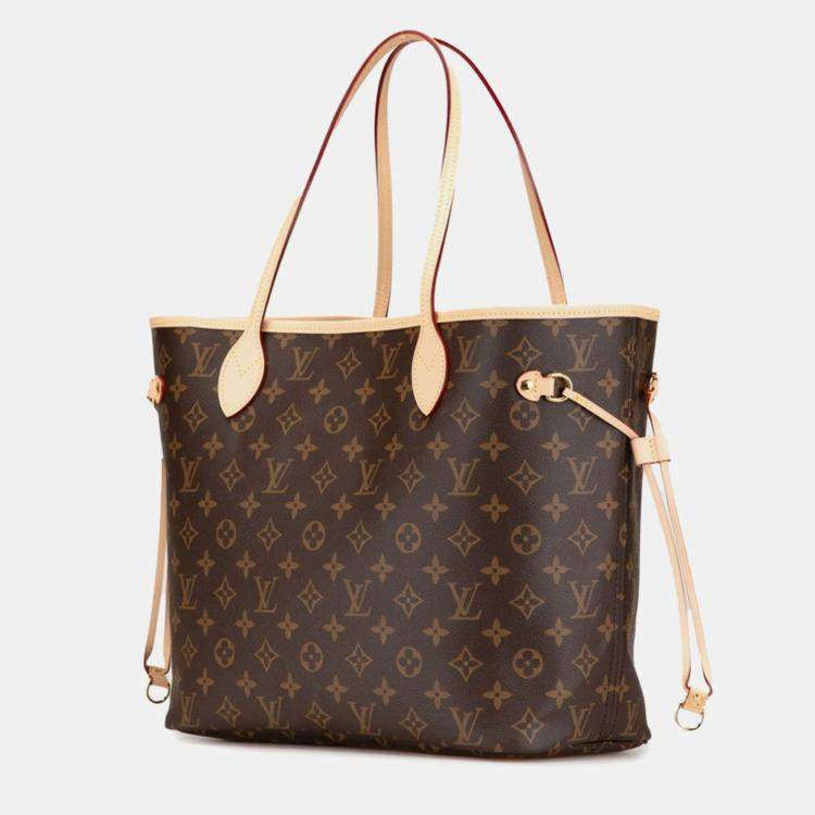 Pre Owned Louis Vuitton Monogram Neverfull Mm Tote Bag Brown Pvc Leather
