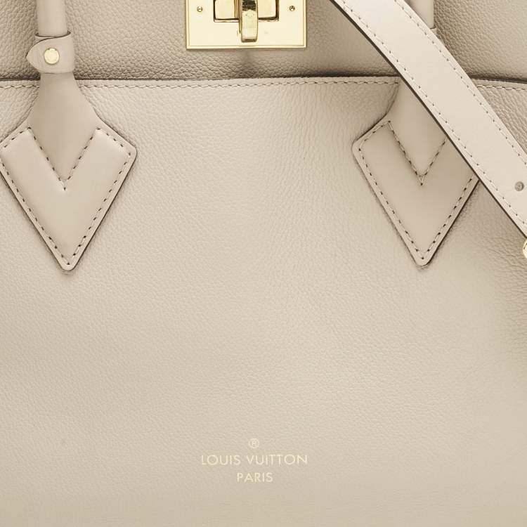 Pre Owned Louis Vuitton Greige Leather and Monogram Canvas On My Side MM Tote Bag