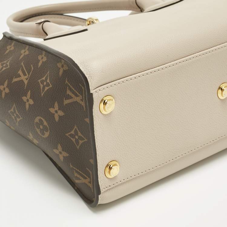 Pre Owned Louis Vuitton Greige Leather and Monogram Canvas On My Side MM Tote Bag
