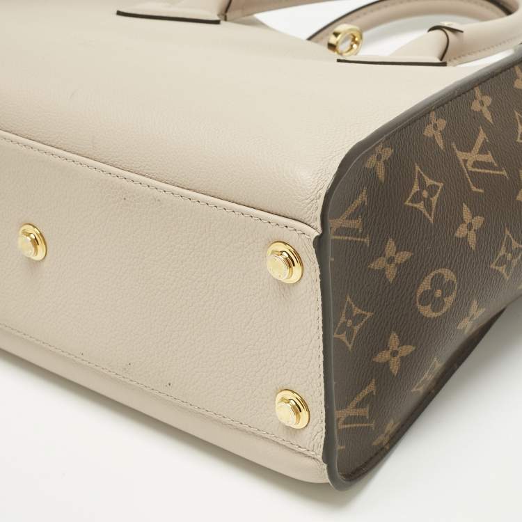 Pre Owned Louis Vuitton Greige Leather and Monogram Canvas On My Side MM Tote Bag