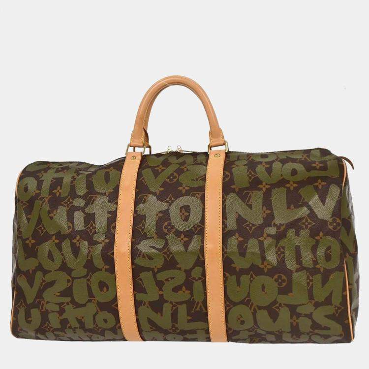 Pre Owned Louis Vuitton Khaki Monogram Graffiti Keepall 50 Duffle Bag