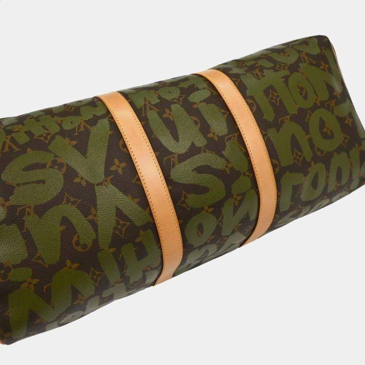 Pre Owned Louis Vuitton Khaki Monogram Graffiti Keepall 50 Duffle Bag