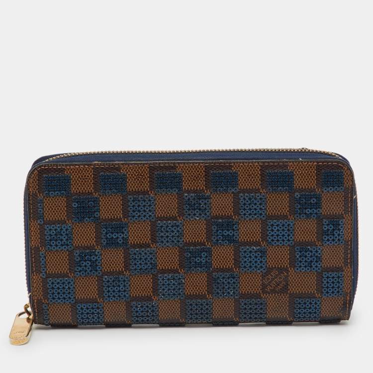 Pre Owned Louis Vuitton Damier Ebene Canvas Paillettes Zippy Wallet