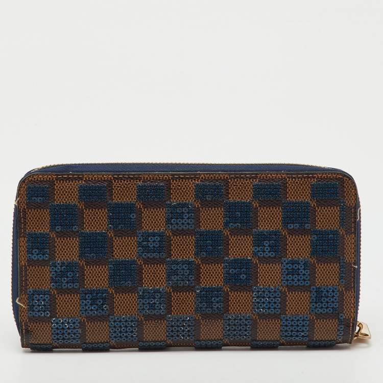 Pre Owned Louis Vuitton Damier Ebene Canvas Paillettes Zippy Wallet