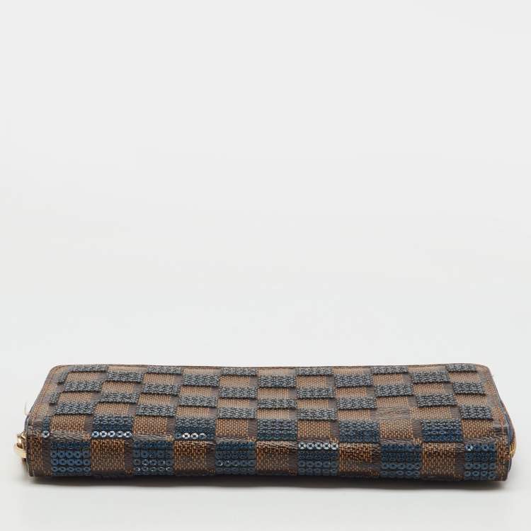 Pre Owned Louis Vuitton Damier Ebene Canvas Paillettes Zippy Wallet