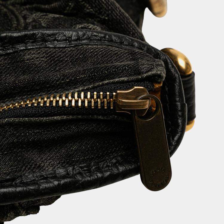 Pre Owned Louis Vuitton Black Monogram Denim Neo Cabby MM